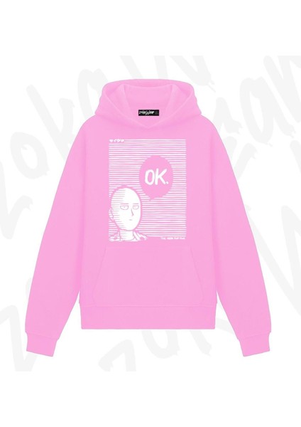 Zoka Wear One Punch Man Saitama (Ok) V4 Anime Baskılı Pembe Sweatshirt