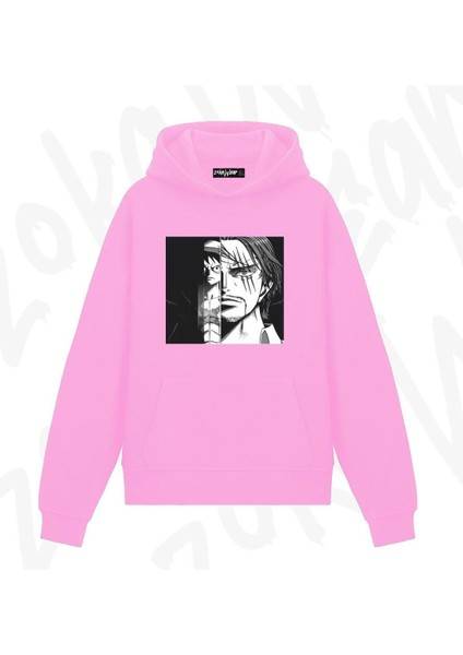 Zoka Wear One Piece Luffy ve Shanks Anime Baskılı Pembe Sweatshirt