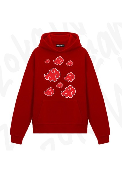 Zoka Wear Akatsuki Bulutlar Anime Anime Baskılı Kırmızı Sweatshirt