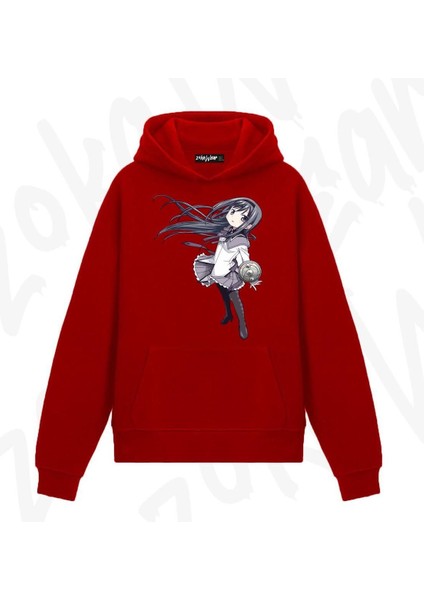 Zoka Wear Puella Magi Homura Akemi Anime Baskılı Kırmızı Sweatshirt