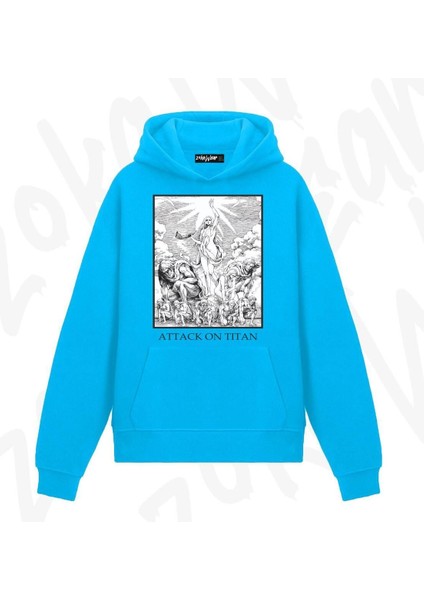 Zoka Wear Attack On Titan Devlerin Yükselişi Anime Baskılı Mavi Sweatshirt