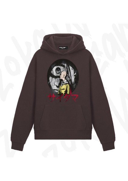 Zoka Wear One Punch Man Saitama Anime Baskılı Kahverengi Sweatshirt