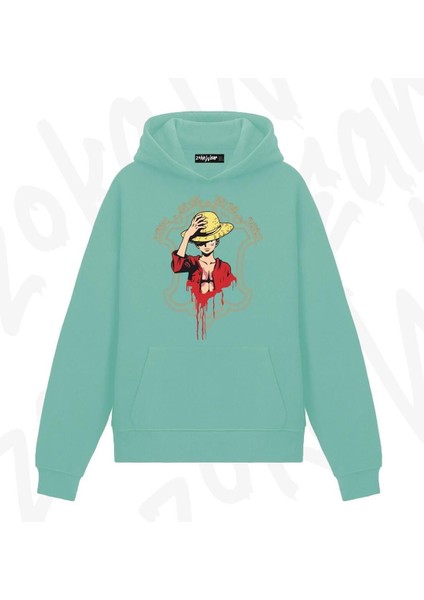 Zoka Wear One Piece Monkey D. Luffy V4 Anime Baskılı Su Yeşili Sweatshirt