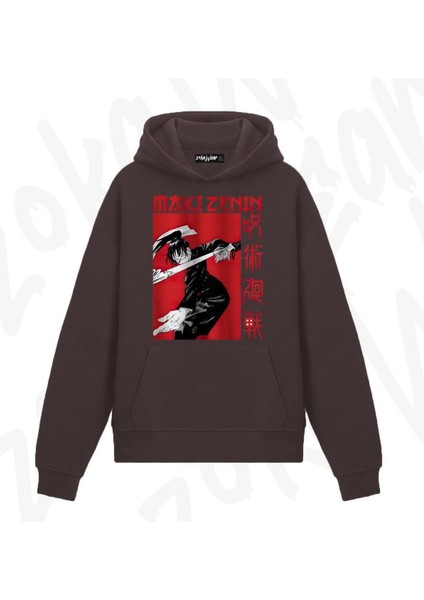 Zoka Wear Jujutsu Kaisen Maki Zenin Anime Baskılı Kahverengi Sweatshirt