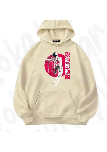 Zoka Wear Ghost In The Shell Sun Anime Baskılı Bej Sweatshirt