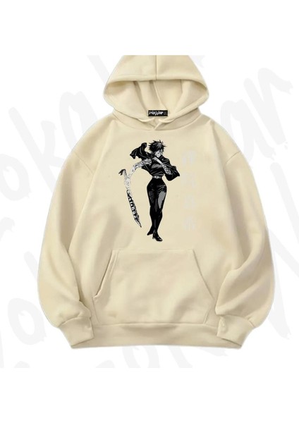 Zoka Wear Jujutsu Kaisen Maki Zenin Karakter Anime Baskılı Bej Sweatshirt