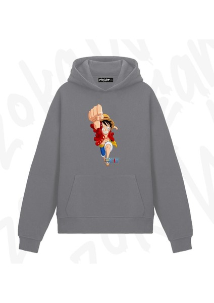 Zoka Wear One Piece Luffy Özel Anime Baskılı Duman Sweatshirt