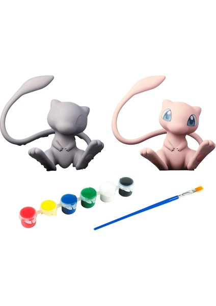 Mew Pokemon Kendi Biblonu Kendin Boya Seti - 3 Boyutlu Sevimli Biblolar + 5 Akrilik Boya ve Fırça