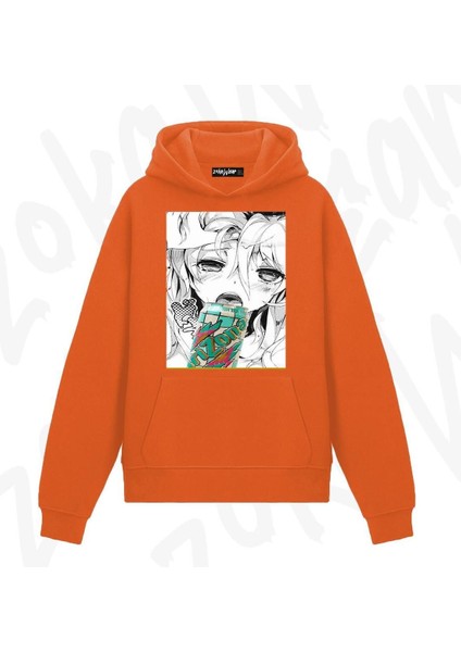 Can Lewd Hentai Anime Baskılı Turuncu Sweatshirt