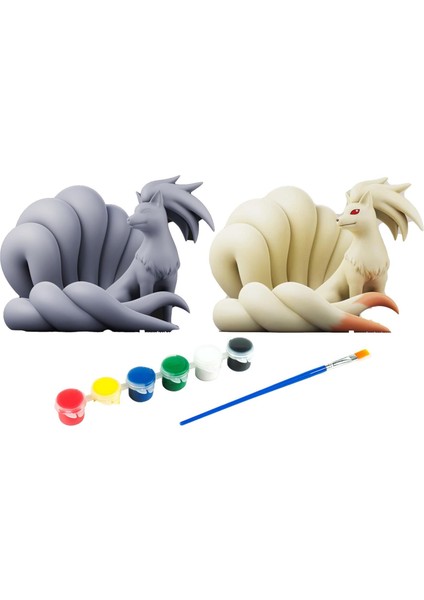 Ninetales Pokemon Kendi Biblonu Kendin Boya Seti - 3 Boyutlu Sevimli Biblolar + 5 Akrilik Boya ve Fırça Seti