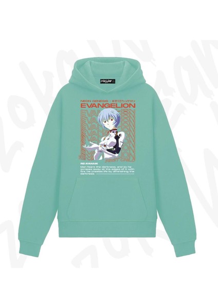 Zoka Wear Rei Ayanami Evangelion Anime Baskılı Su Yeşili Sweatshirt