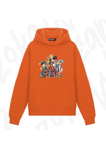 One Piece 5 Anime Baskılı Turuncu Sweatshirt