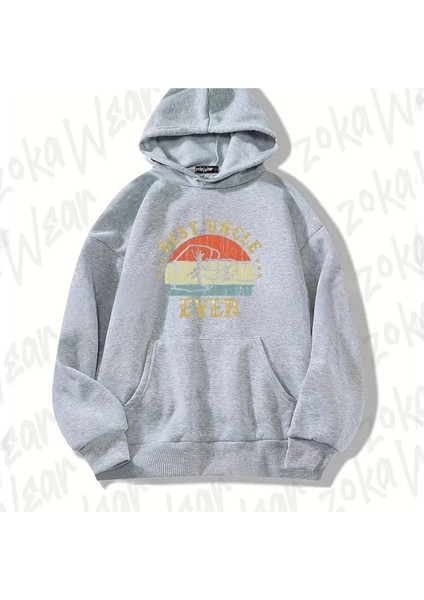 Zoka Wear Gri Best Uncle Ever Tasarım Baskılı Kapşonlu Sweatshirt