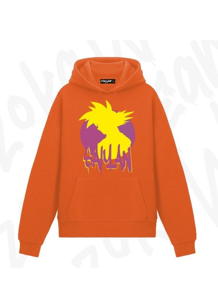 Dragon Ball Saiyan Anime Baskılı Turuncu Sweatshirt