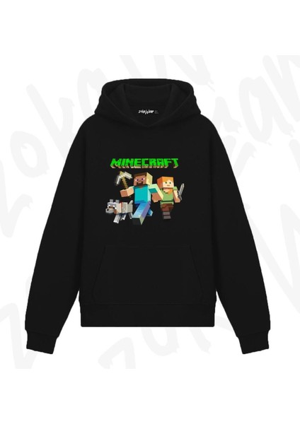 Miners Minecraft Tasarım Baskılı Kapşonlu Sweatshirt