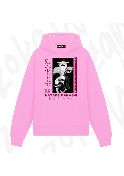 Zoka Wear Hatake Kakashi Naruto Karakter Anime Baskılı Pembe Sweatshirt