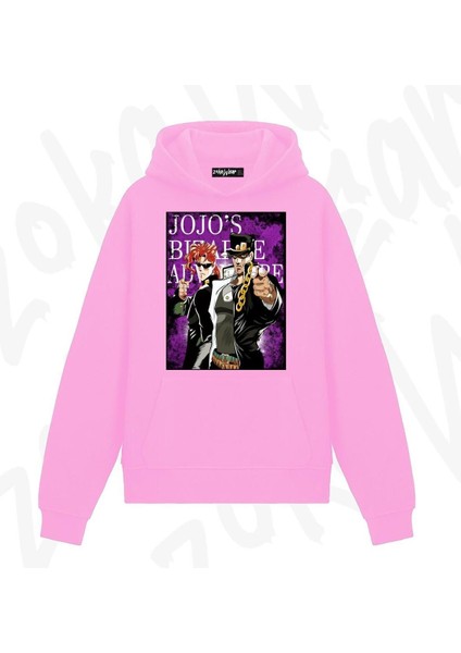 Zoka Wear Jojo's Bizarre Adventure X2 Anime Baskılı Pembe Sweatshirt