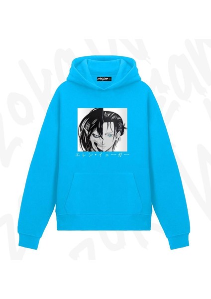 Zoka Wear Attack On Titan Eren Yeager2 Anime Baskılı Mavi Sweatshirt