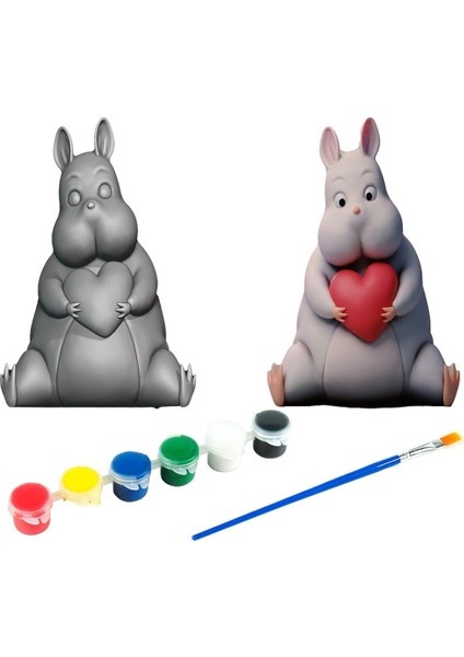 Boh Kendi Biblonu Kendin Boya Seti - 3 Boyutlu Sevimli Biblolar + 5 Akrilik Boya ve Fırça Seti