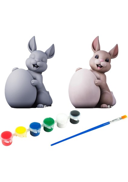 Easter Bunny Kendi Biblonu Kendin Boya Seti - 3 Boyutlu Sevimli Biblolar + 5 Akrilik Boya ve Fırça Seti