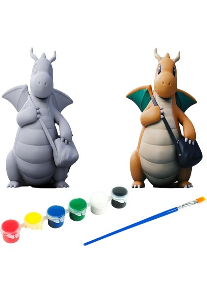 Dragonite Pokemon Kendi Biblonu Kendin Boya Seti - 3 Boyutlu Sevimli Biblolar + 5 Akrilik Boya ve Fırça Seti