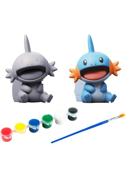 Mudkip Pokemon Kendi Biblonu Kendin Boya Seti - 3 Boyutlu Sevimli Biblolar + 5 Akrilik Boya ve Fırça Seti