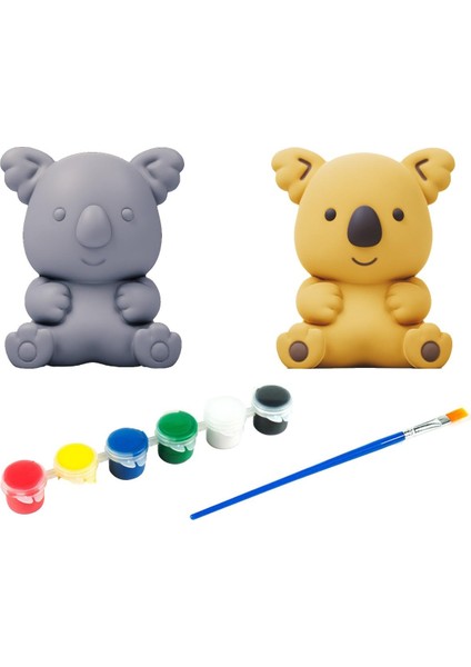 Koala Kendi Biblonu Kendin Boya Seti - 3 Boyutlu Sevimli Biblolar + 5 Akrilik Boya ve Fırça Seti