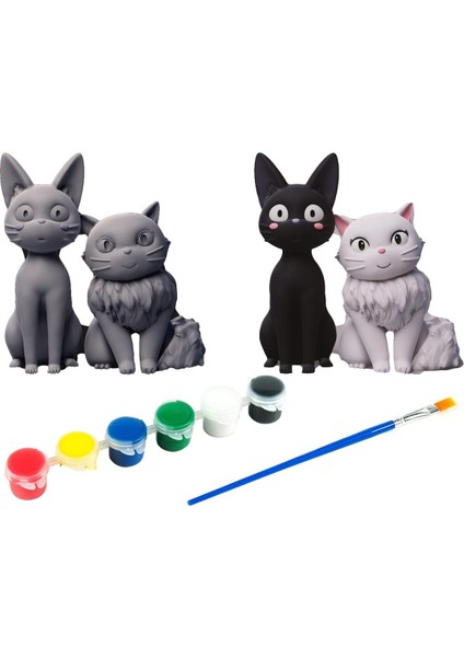 Jiji & Lily Kendi Biblonu Kendin Boya Seti - 3 Boyutlu Sevimli Biblolar + 5 Akrilik Boya ve Fırça Seti
