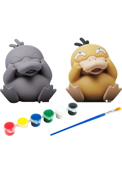 Psyduck Pokemon Kendi Biblonu Kendin Boya Seti - 3 Boyutlu Sevimli Biblolar + 5 Akrilik Boya ve Fırça Seti