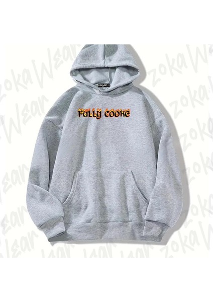 Zoka Wear Gri Fully Cooked Tasarım Baskılı Kapşonlu Sweatshirt