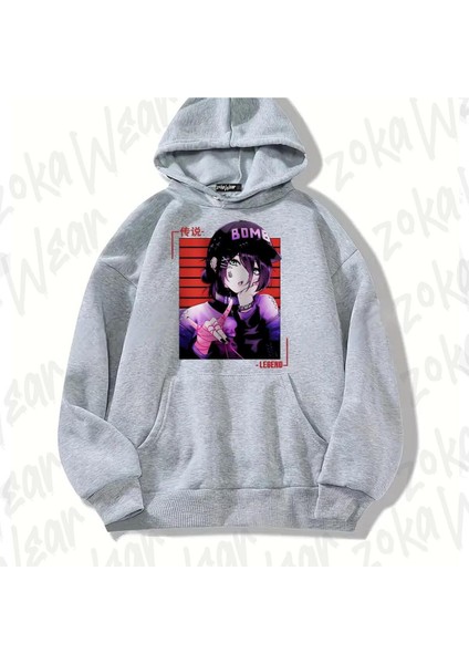 Zoka Wear Gri Chainsaw Man Reze Tasarım Baskılı Kapşonlu Sweatshirt