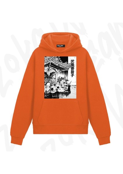 Zoka Wear Jujutsu Kaisen Sukuna Ryomen X2 Anime Baskılı Turuncu Sweatshirt