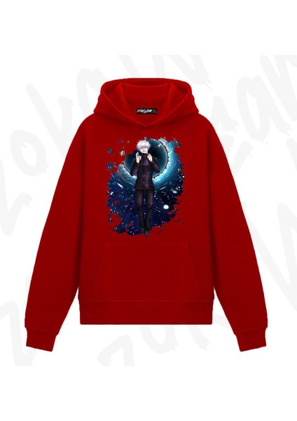 Zoka Wear Jujutsu Kaisen Satoru Gojo (Sensei) V2 Anime Baskılı Kırmızı Sweatshirt