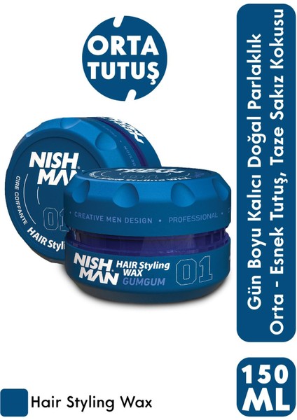 NISHMAN 01 Gumgum Aqua Saç Şekillendirici Wax - Güçlü Tutuculuk Ve Parlak Görünüm 150 ml