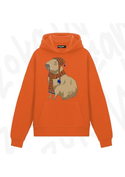 Style Capybara Just Sitting Anime Baskılı Turuncu Sweatshirt