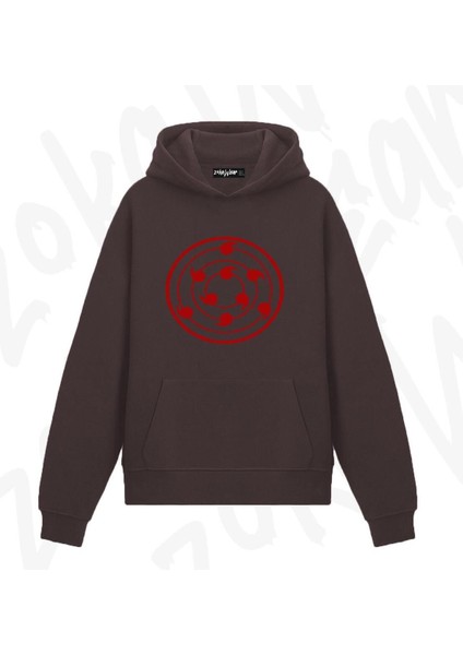 Zoka Wear Naruto Manga Logo Anime Baskılı Kahverengi Sweatshirt