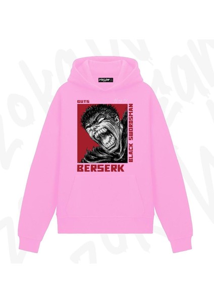 Zoka Wear Berserk Guts Black Swordsman Anime Baskılı Pembe Sweatshirt