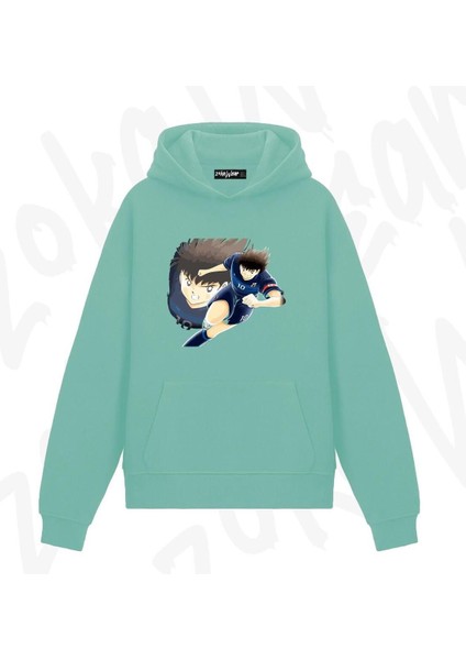 Zoka Wear Futbol Kaptan Captain Tsubasa Anime Baskılı Su Yeşili Sweatshirt