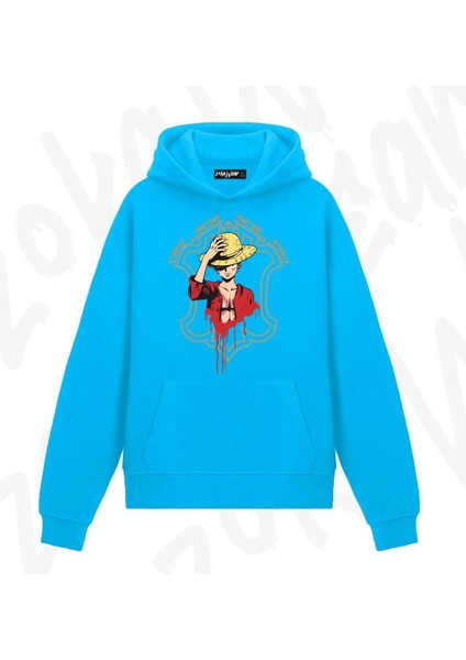 Zoka Wear One Piece Monkey D. Luffy V4 Anime Baskılı Mavi Sweatshirt