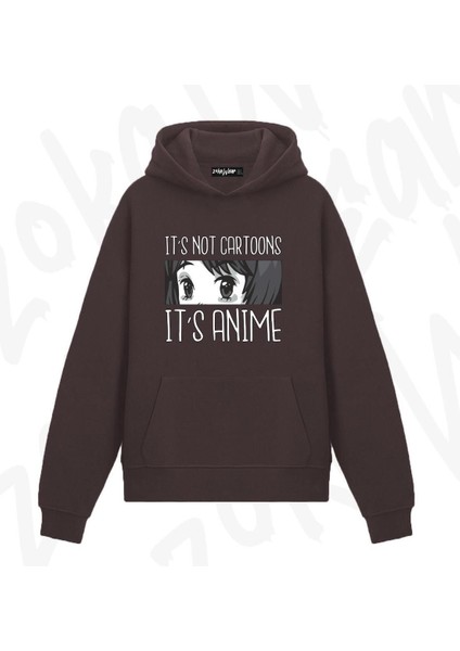 It's Not Cartoon's Manga Karakteri Anime Baskılı Kahverengi Sweatshirt