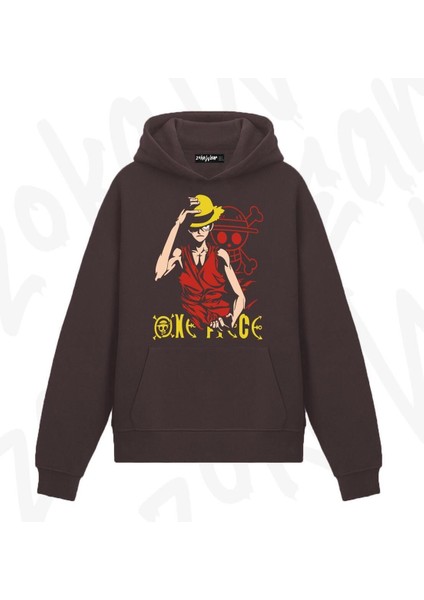 One Piece V2 Anime Baskılı Kahverengi Sweatshirt