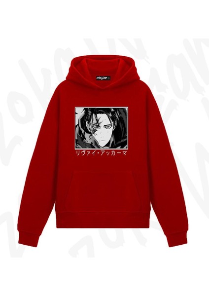 Zoka Wear Attack On Titan Black Levi Ackerman Anime Baskılı Kırmızı Sweatshirt