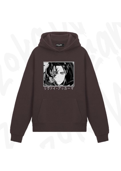 Zoka Wear Attack On Titan Black Levi Ackerman Anime Baskılı Kahverengi Sweatshirt