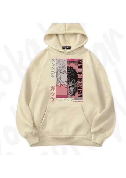 Zoka Wear Berserk Griffith ve Guts Özel Anime Anime Baskılı Bej Sweatshirt