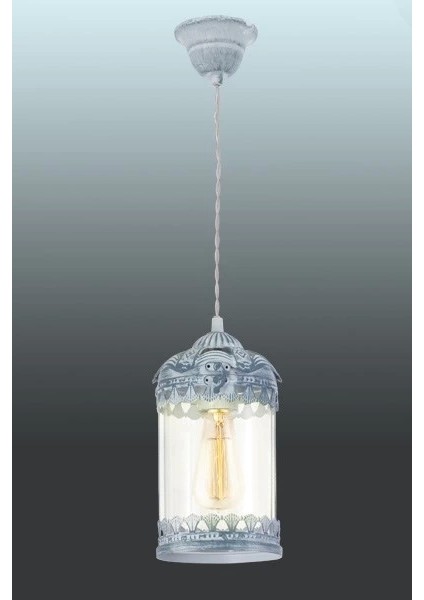 49204 Iç Mekan ” Langham ” Gri-Mavi Renk Dökme Çelik Tekli Sarkıt Lamba IP20 E27 Max: 1X60W Çap: 14 cm