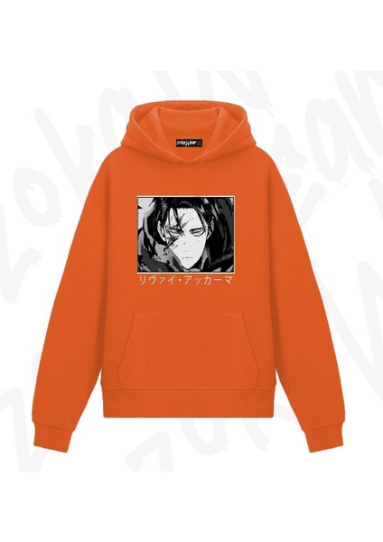 Zoka Wear Attackk On Titan Levi Ackerman Anime Baskılı Turuncu Sweatshirt