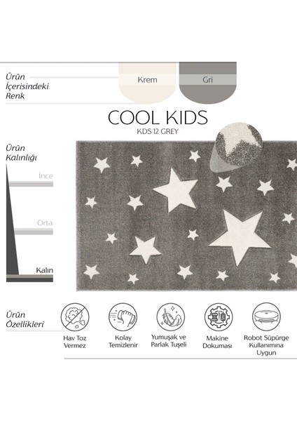 Cool Kids 12 Gri Çocuk Odası Halısı Hav Toz Vermez Yumuşak Dokulu Bebek Odası Halısı fiyatları