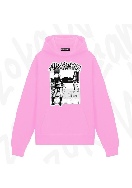 Zoka Wear Alexisonfire Merch Knife Fight Anime Baskılı Pembe Sweatshirt