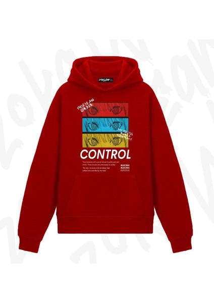 Zoka Wear Chainsaw Man Control Anime Baskılı Kırmızı Sweatshirt