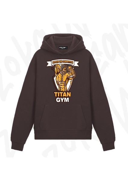 Zoka Wear Attack On Titan Gym Spor Salonu Anime Baskılı Kahverengi Sweatshirt